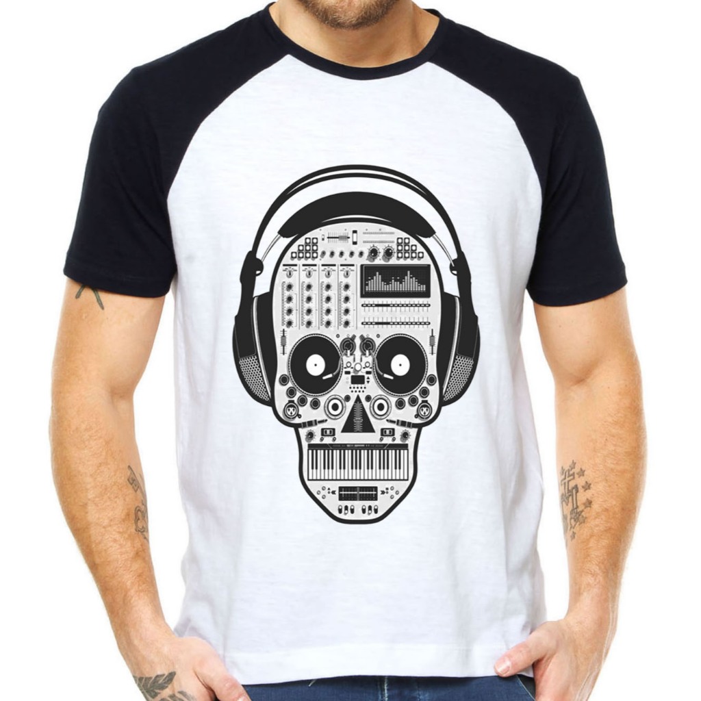 camiseta dj dejay music caveira skull tshirt qualidade unissex
