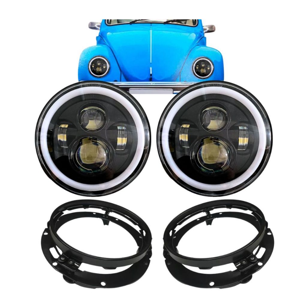 Kit 2 Farol Angel Eye Led + Suporte Jeep Troller Fusca Kombi em Oferta na Shopee