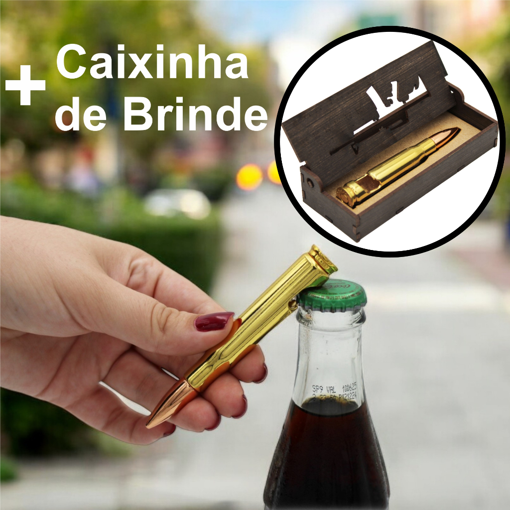Abridor de Garrafa em Formato de Bala Ponto 50 10 Cm - com Caixa MDF decorada com tinta em gel