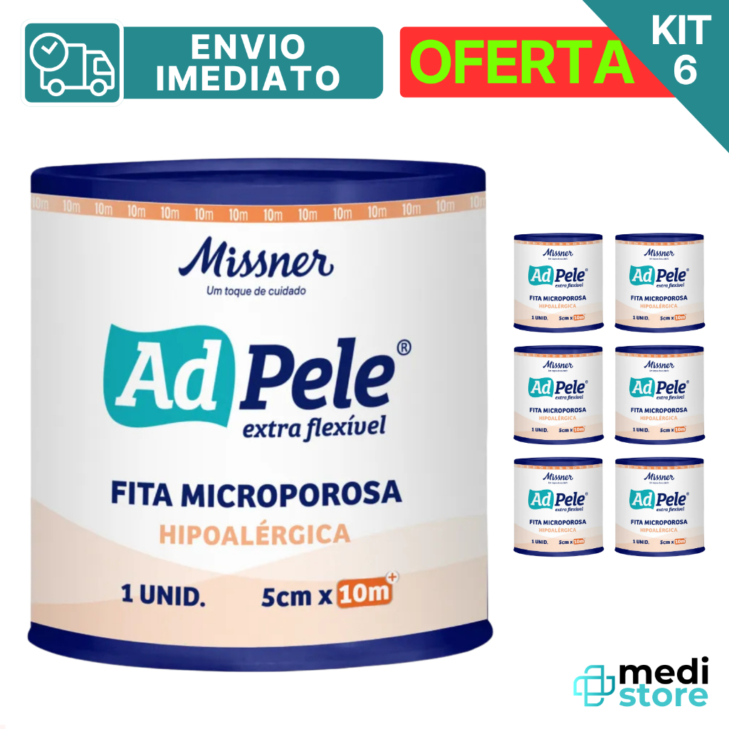 Kit com 6 - Fita Microporosa Hipoalérgica 5 cm X 10m Adpele - Envio Imediato