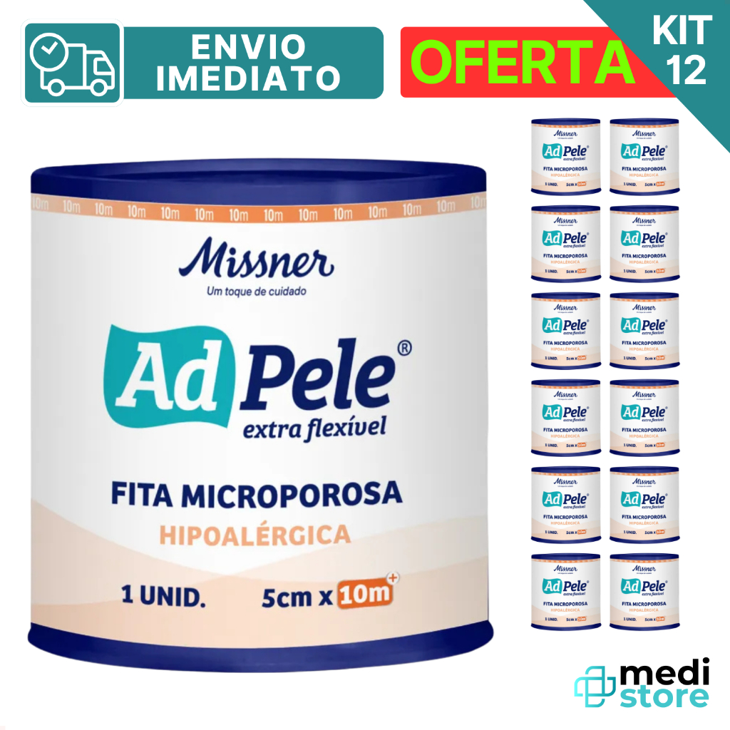 Kit com 12 - Fita Microporosa Hipoalérgica 5 cm X 10m Adpele - Envio Imediato
