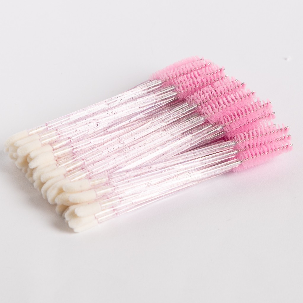 Escovinha Cílios Glitter Aplicador Gloss 2x1 Kit Profissional Descartável Higiene 100 Unidades