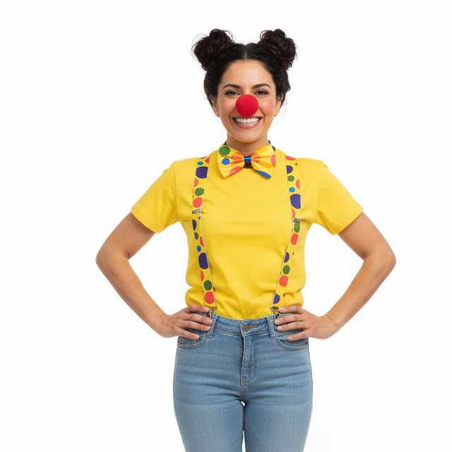 Kit Palhaço Suspensório Gravata e Nariz Infantil Para Criança Adereço Fantasia Cosplay 3 PÇS