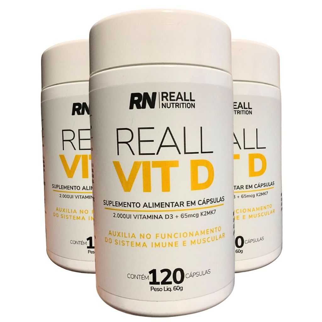Combo 3 Suplemento Vitamina D K2 Reall Nutrition 120 Caps Multivitaminico