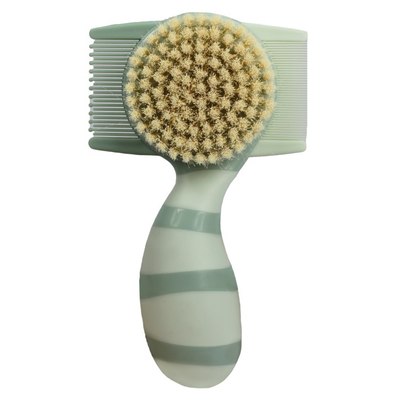 Pente Grosso Fino e Escova para Bebê 3 em 1 Cerdas Naturais Listrado Tons de Verde Infantil - Ibimboo