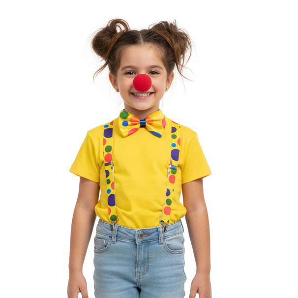 Kit Palhaço Suspensório Gravata e Nariz Infantil Para Criança Adereço Fantasia Cosplay 3 PÇS