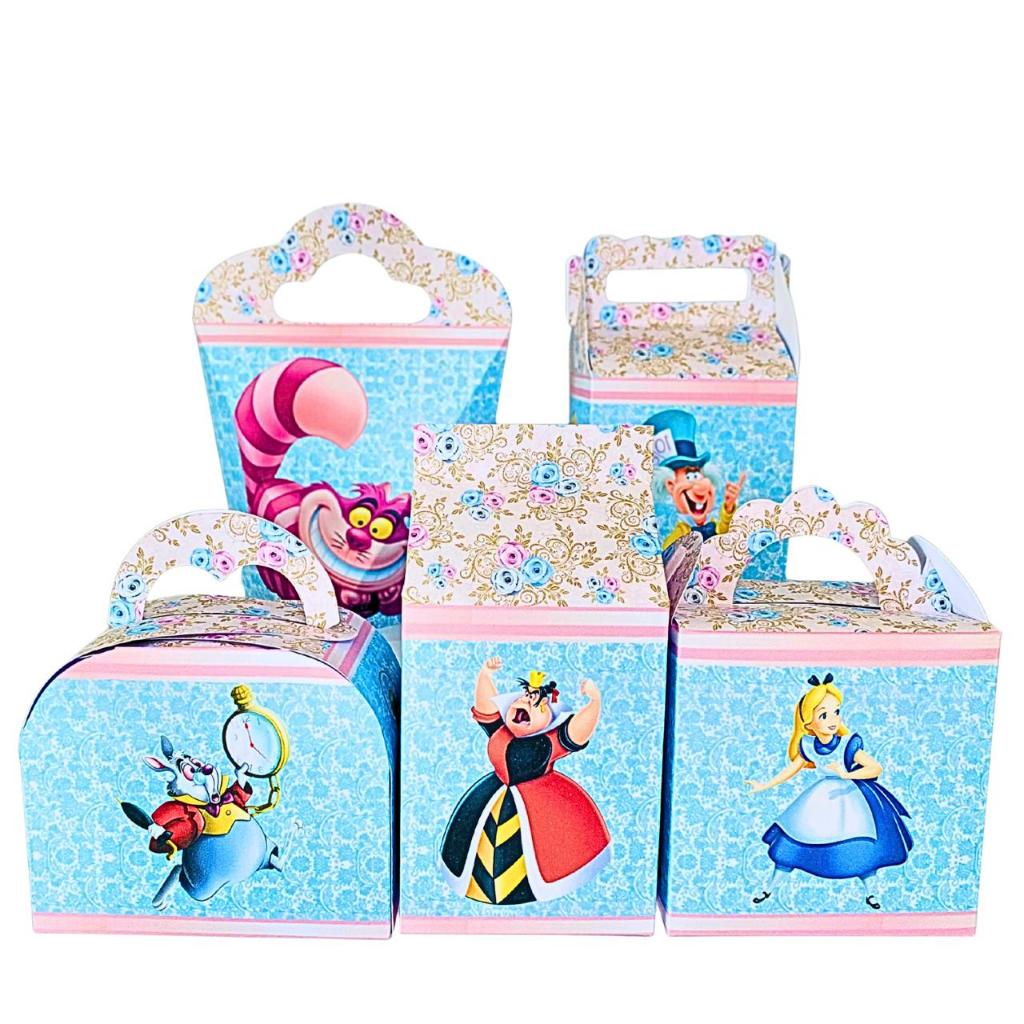 Kit Caixinhas Festa Alice no Pais das Maravilhas Lembrancinha Tema Abelha Infantil Aniversário Menina Pegue e Monte