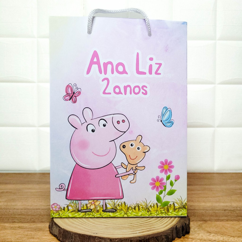 Sacolinha (M) Personalizada Lembrancinha Peppa Aquarela.