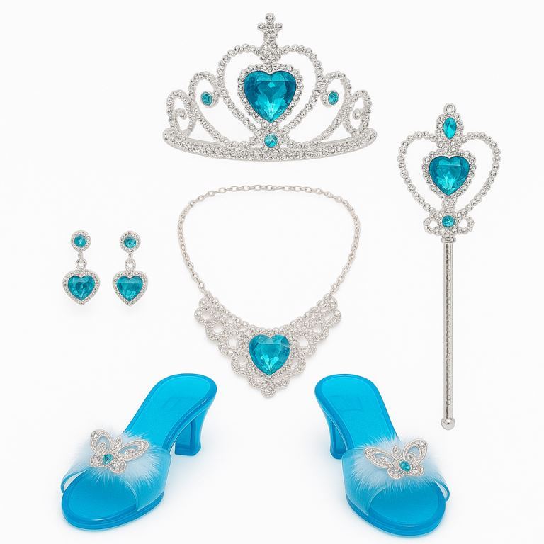 Kit Princesa: Complete Seu Look Real Com Sandália, Coroa, Colar, Brinco e Varinha Encantada! em Oferta na Shopee