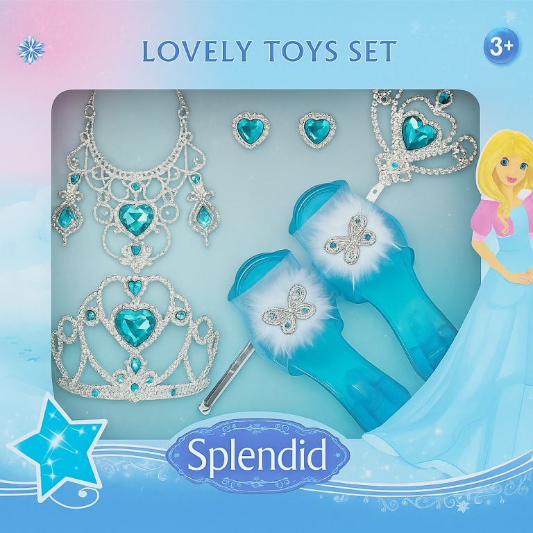 Kit Princesa: Complete Seu Look Real Com Sandália, Coroa, Colar, Brinco e Varinha Encantada!