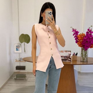 Colete Feminino Alfaitaria Modal Premium Com Botões Trico Tendencia Chic Luxo Estiloso Moura Tricot em Oferta na Shopee