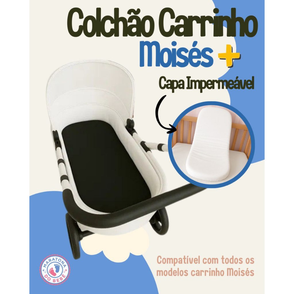 Colchão para carrinho Moises impermeável Preto + capa impermeavel extra