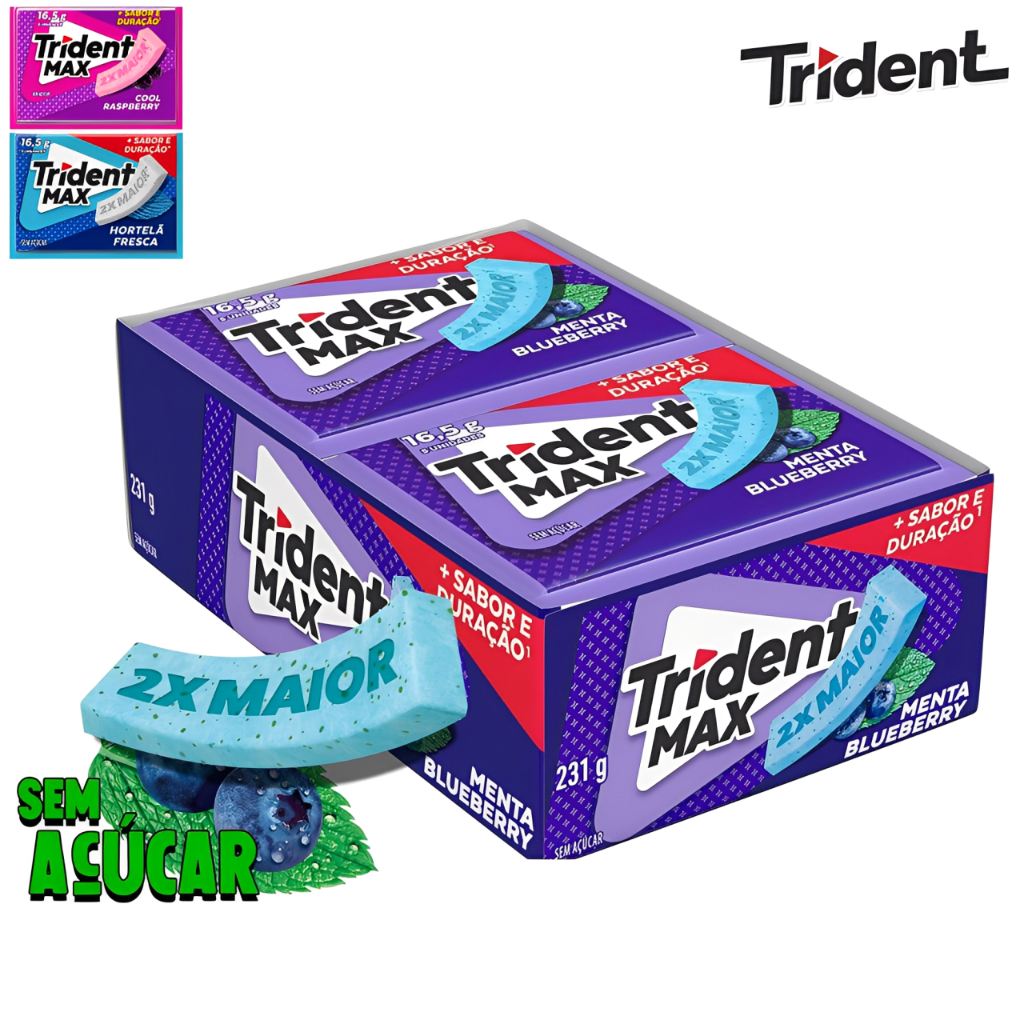 Chiclete Trident Max De Menta Blueberry Sem Açúcar Pack Com 14 Unidades