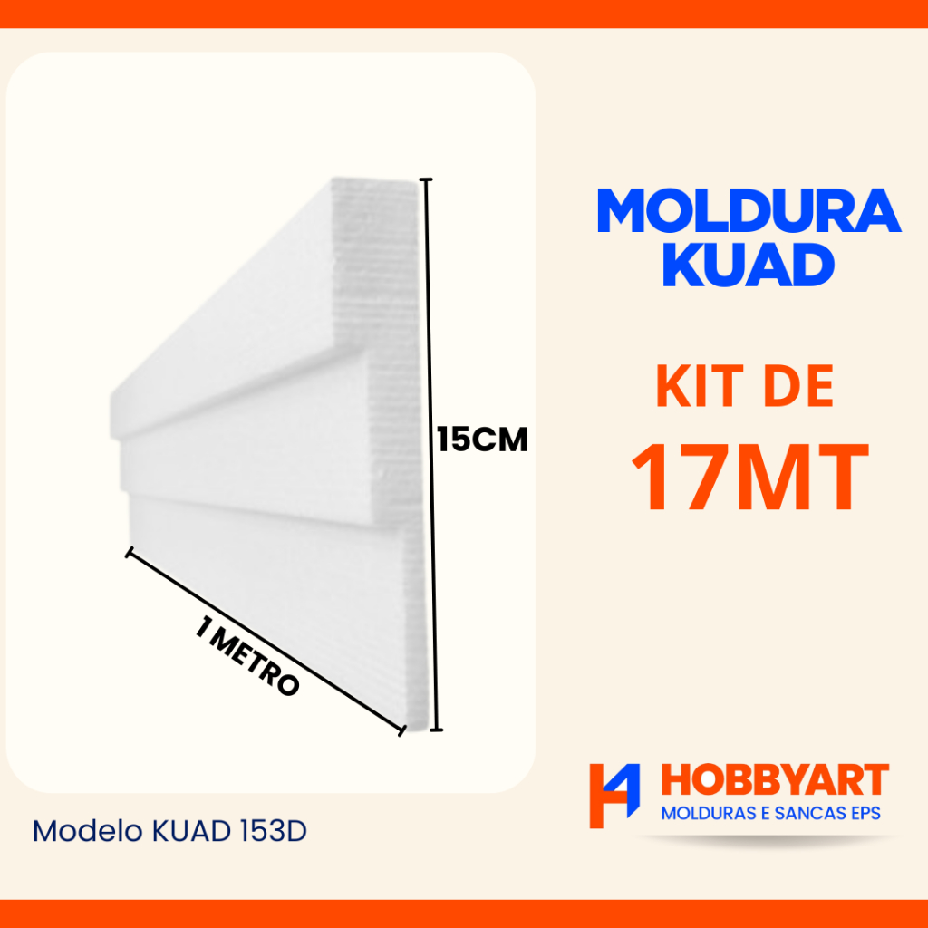 Moldura roda teto sanca isopor - decoração de teto - kit com 17 metros - 15 cm - Hobbyart Molduras - KUAD 15