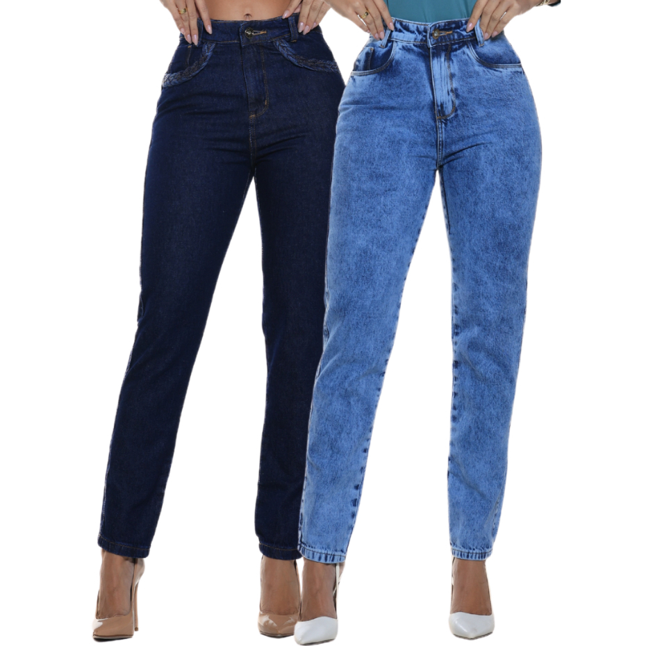 Calça Jeans Feminina Mom Sem Lycra 100% Algodão Cintura Alta Levanta Bumbum Lançamento Premium