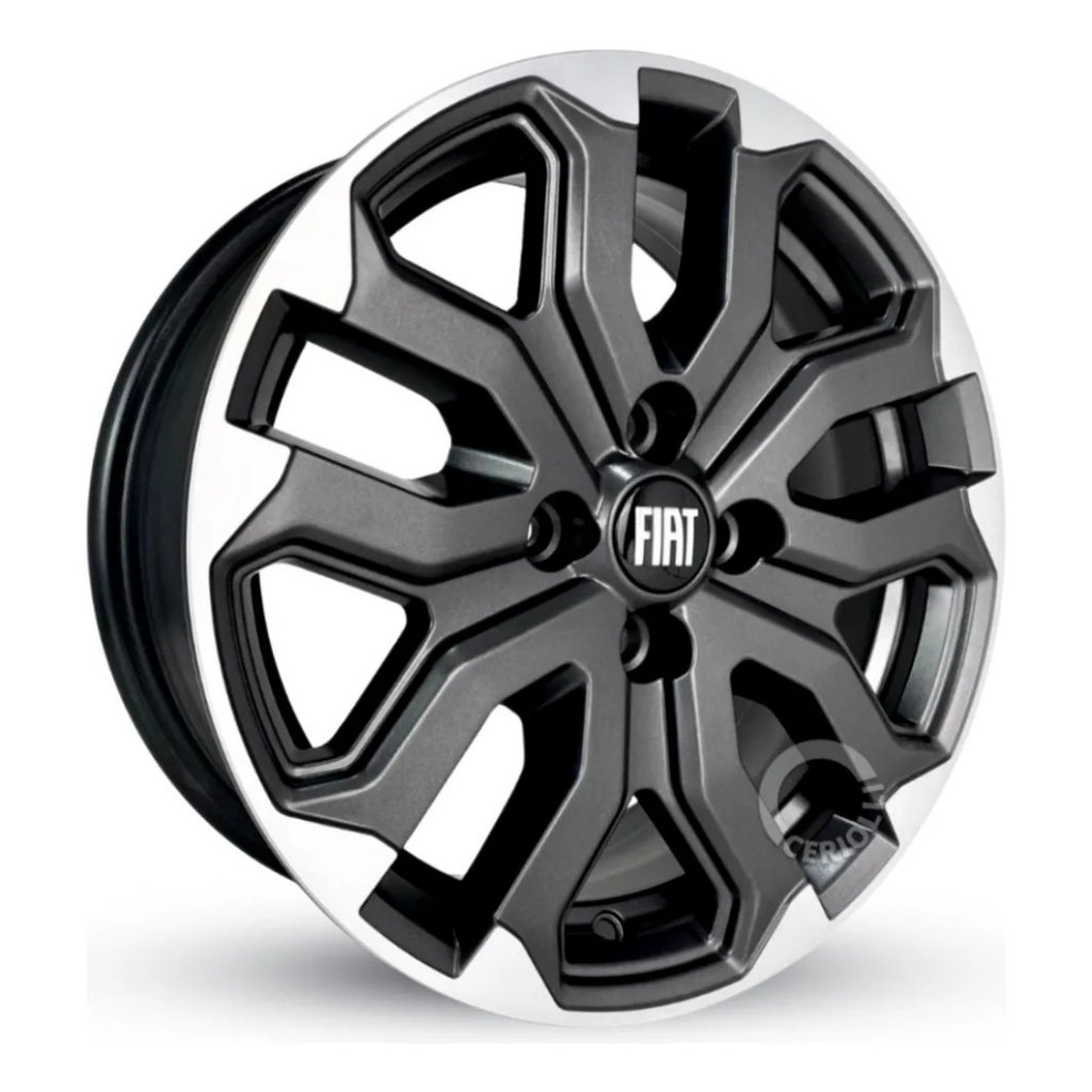 Kit 4 Rodas Fiat Strada Ultra Aro 15 4x98 Argo Palio Grafite Diamantado Fosco Bicos de Brinde S55
