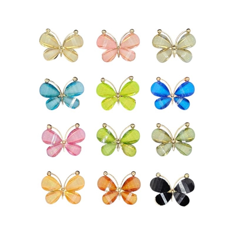 kit 12 Apliques borboleta em metal com pedra brilhante - brilho médio - Promoção