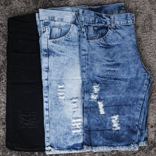 Kit 3 Shorts Jeans Rasgado Bermuda Jeans Promoção de fábrica de tecidos de alta qualidade em Oferta na Shopee