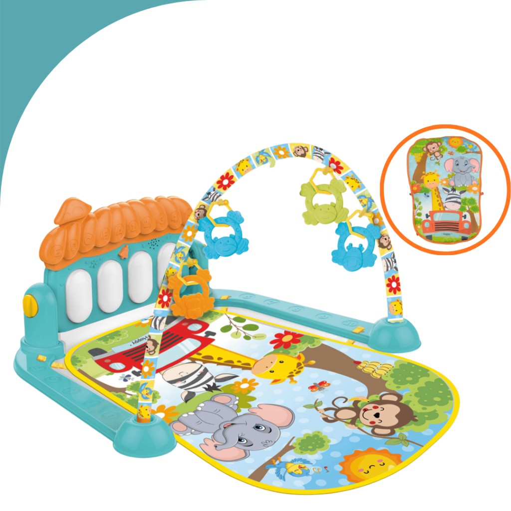 Tapete Atividades Infantil Piano Musical/Brinquedos Mobile e Mordedor para Crianças Joy Amigos Verde