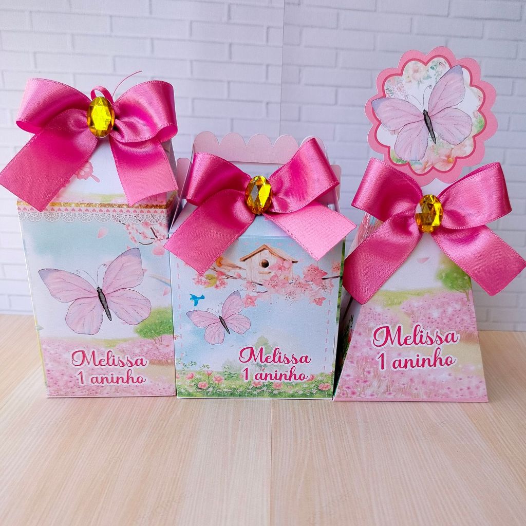 Kit Caixinhas Personalizadas Jardim das Borboletas Kit PEGUE E MONTE| Jardim Encantado | Lembrancinhas