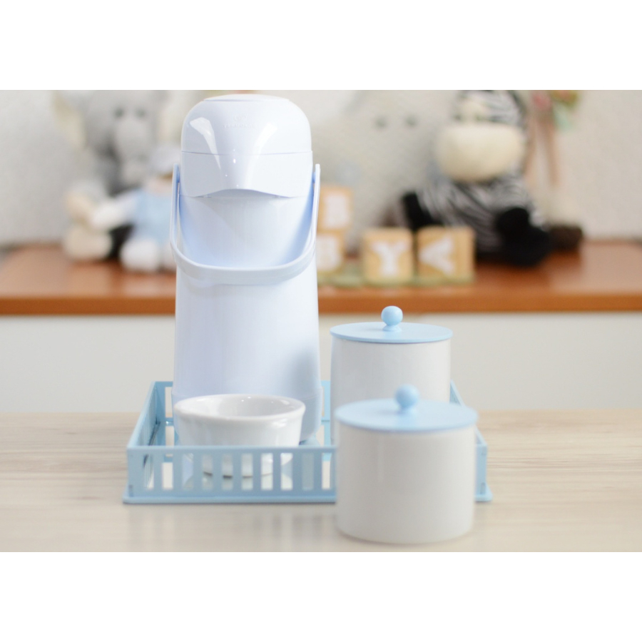 Kit Higiene Porcelana Bebê Maternidade K212 Azul Potes Algodão Cotonete Decoração Quarto Meninos