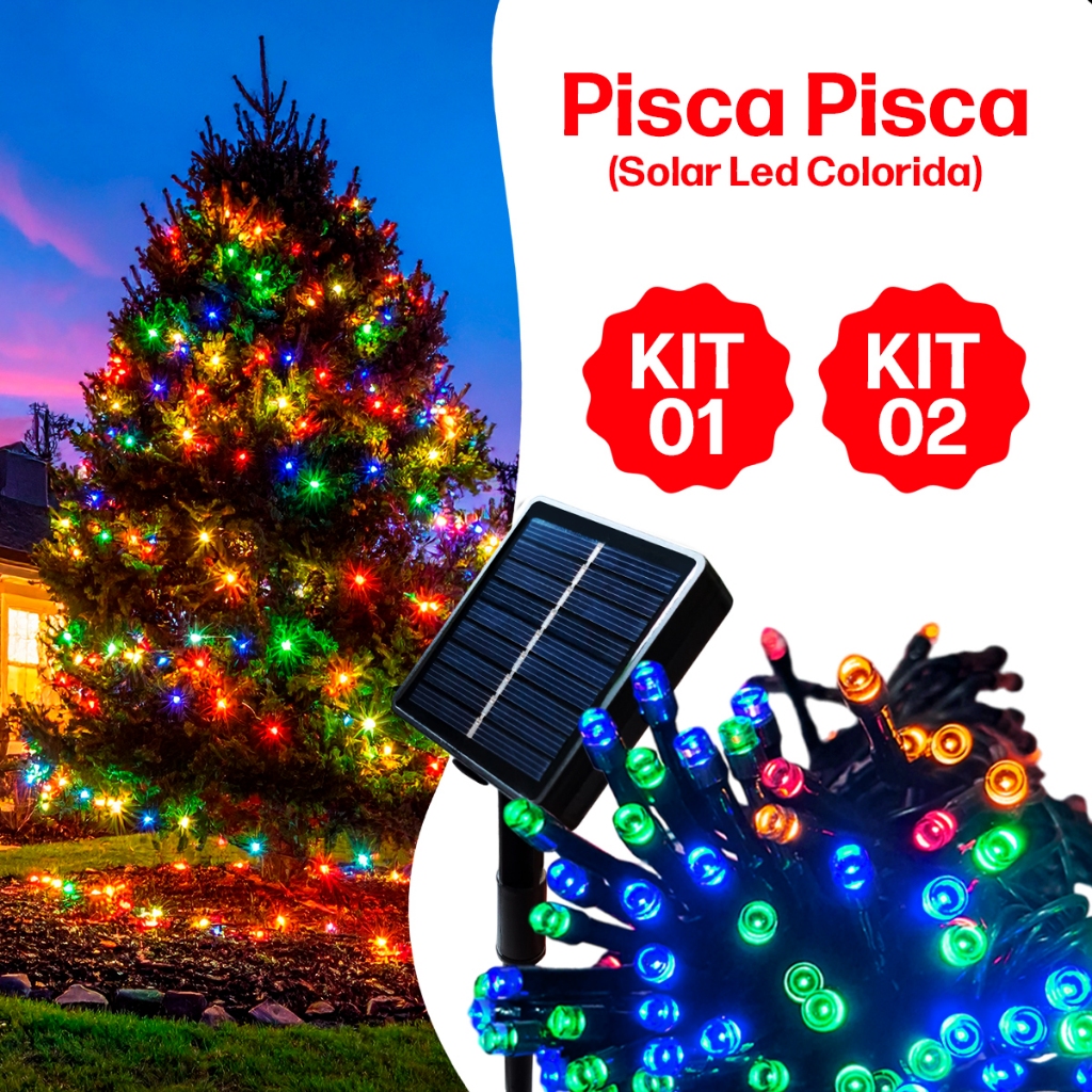 Pisca-Pisca LED Solar Placa 10m 20m 30m 50m Luz Colorido RGB Branco-quente Natal Decoração Controle