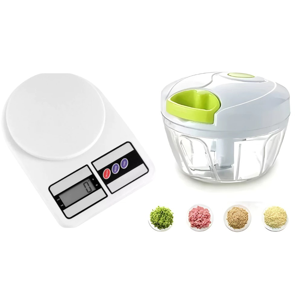 Kit para Cozinha Balança Digital 10KG + Processador de Alimentos Multiuso Semi automático Original line
