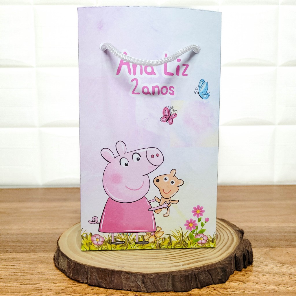 Sacolinha (P) Personalizada Lembrancinha Peppa Aquarela.
