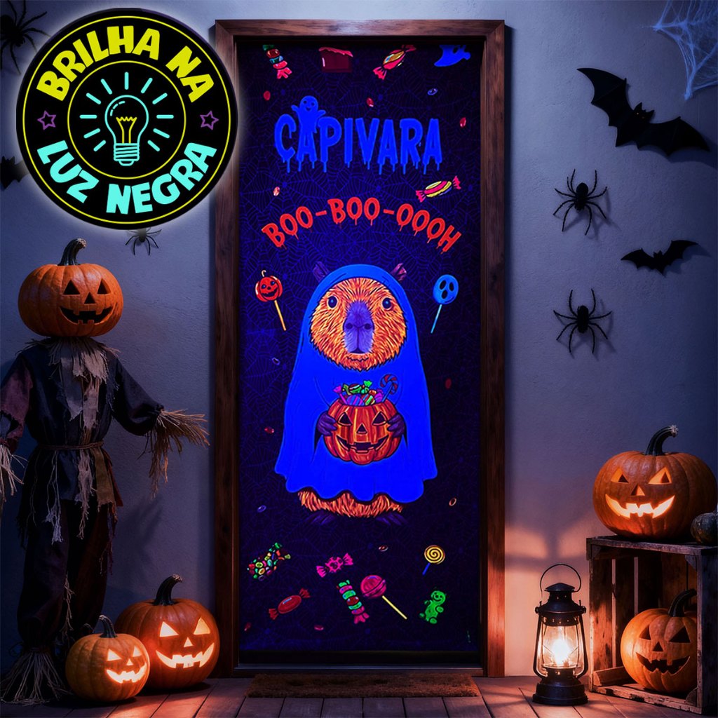 Capa de Porta Decoração Halloween Cute Neon Tecido Sublimado 0,85x2,10m C/Elásti