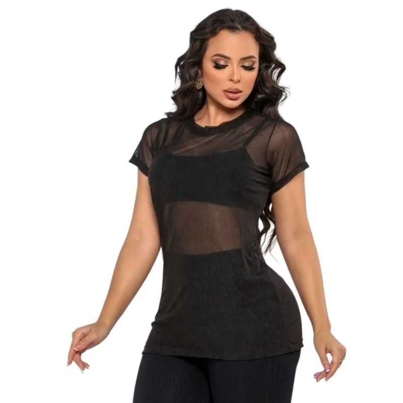 camisa de tule  transparente