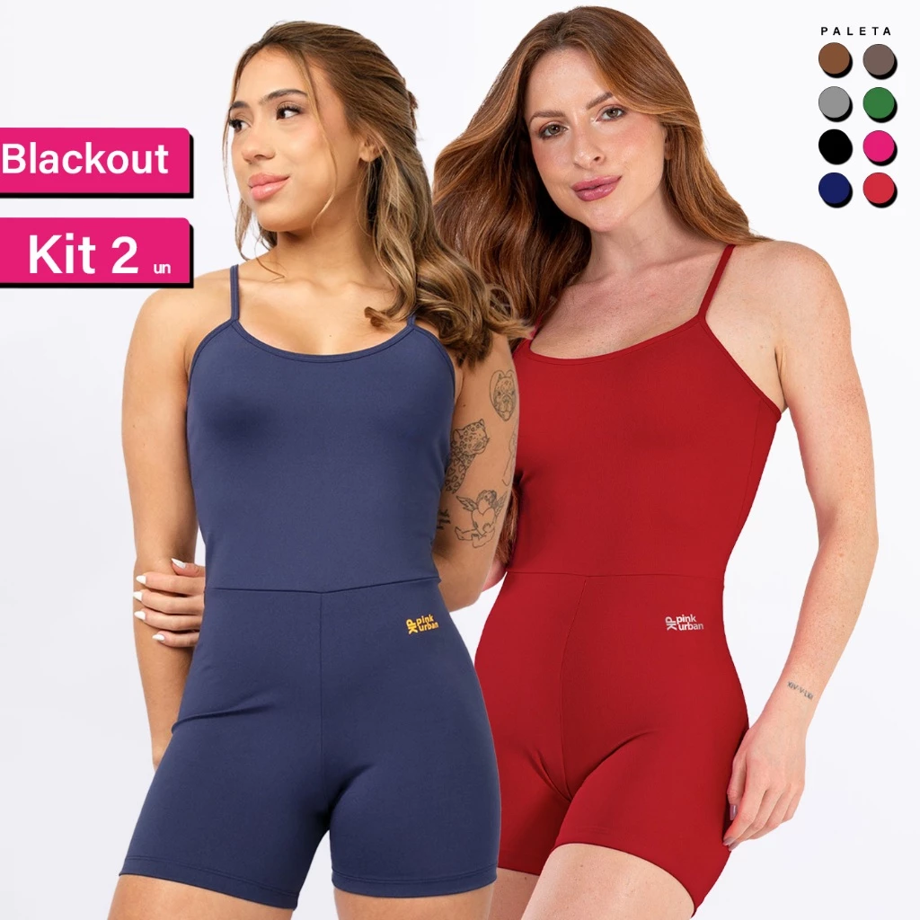 Kit 2 Macaquinho Feminino Fitness Blackout Forrado Zero Transparência Slim Modelador Academia — imagem 1