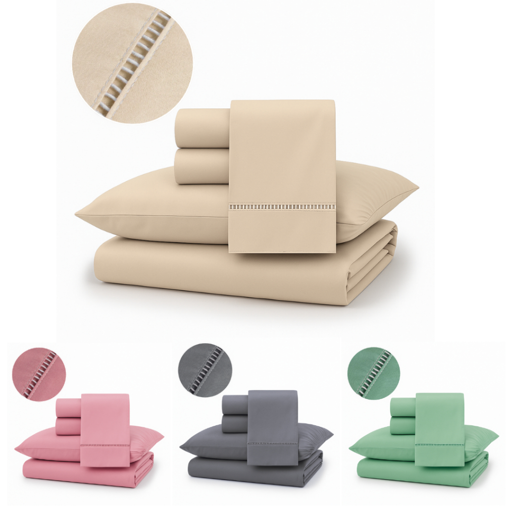 Kit Jogo de Lençol 03 Peças Casal Queen Solteiro King 400 Fios Micropercal Ponto Palito e Com Elastico