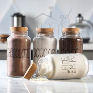 Kit Cantinho do Café  | ESCOLHA SEU KIT | Potes de Vidro 810 ml | Tampa de Cortiça em Oferta na Shopee