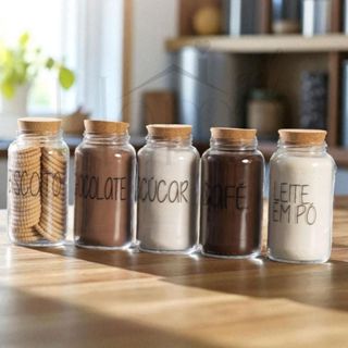 Kit Cantinho do Café | Monte Do Seu Jeito | Potes de Vidro com Tampa de Cortiça em Oferta na Shopee