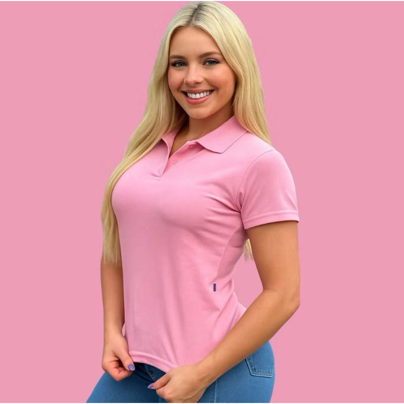 Camiseta Camisa Feminina Gola Polo Básica em Algodão Luxo Social Uniforme
