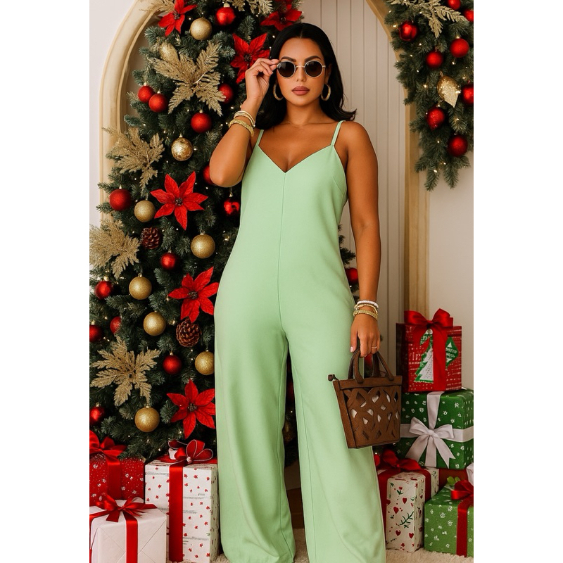 Macacão pantalona feminino alças ajustáveis