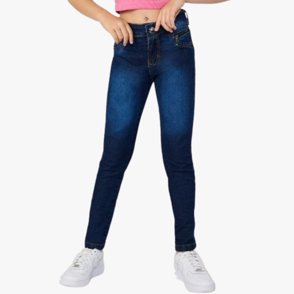 Calça Feminina Jeans Skinny Infantil Juvenil Menina Kids Bolso Funcional Lycra Premium 10 ao 16