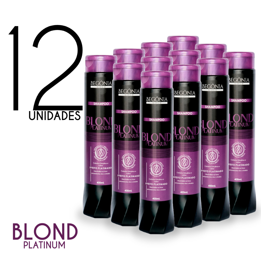 Kit 12 Shampoo Matizador Blond Platinum 400ml Desamarelador Loiro Platinado Hidratação Brilho