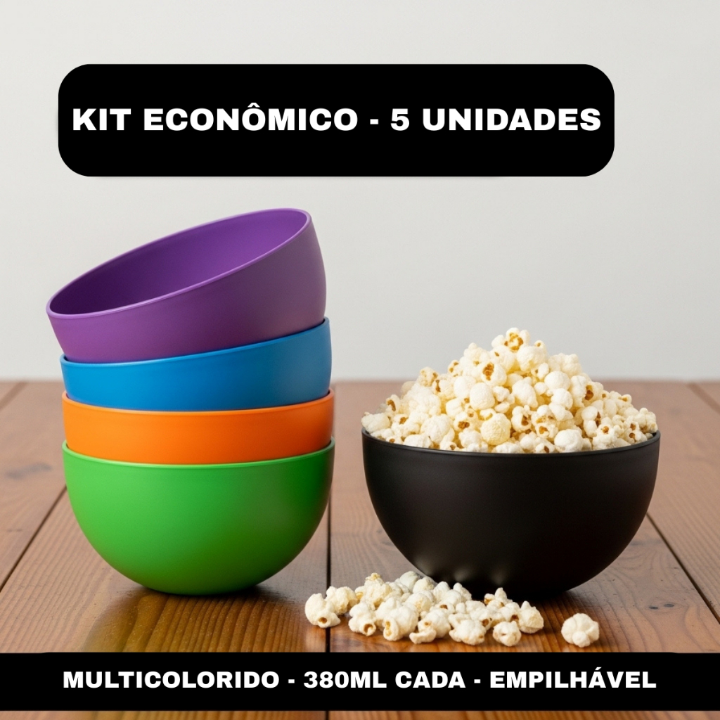 KIT 5 POTES BOWL COZINHA 380ML DE PLÁSTICO REDONDO COLORIDO TIGELAS SORVETE DOCE SALGADO VARIADOS em Oferta na Shopee