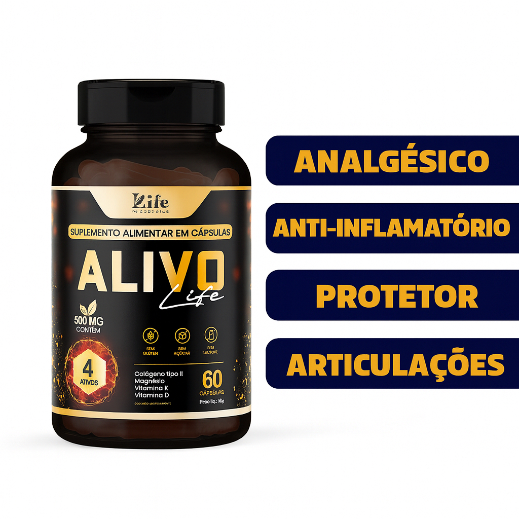 Alivo Life 60 Cápsulas –  Colágeno Tipo II, Magnésio, Vitamina K e Vitamina D.