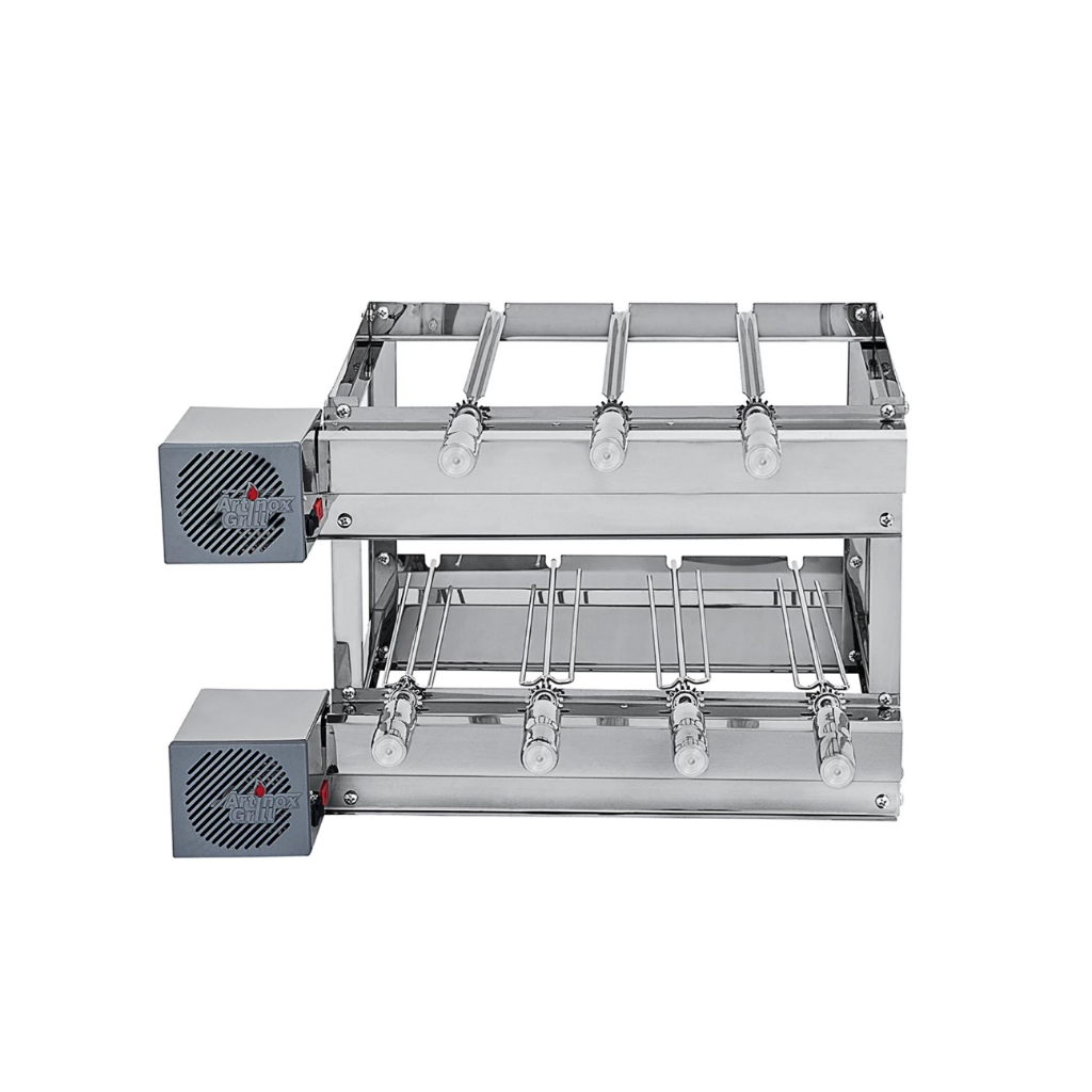 Churrasqueira De Inox Giratória Gira Grill Inox DUPLA Com 7 Espetos Giratórios 2 Motor independentes