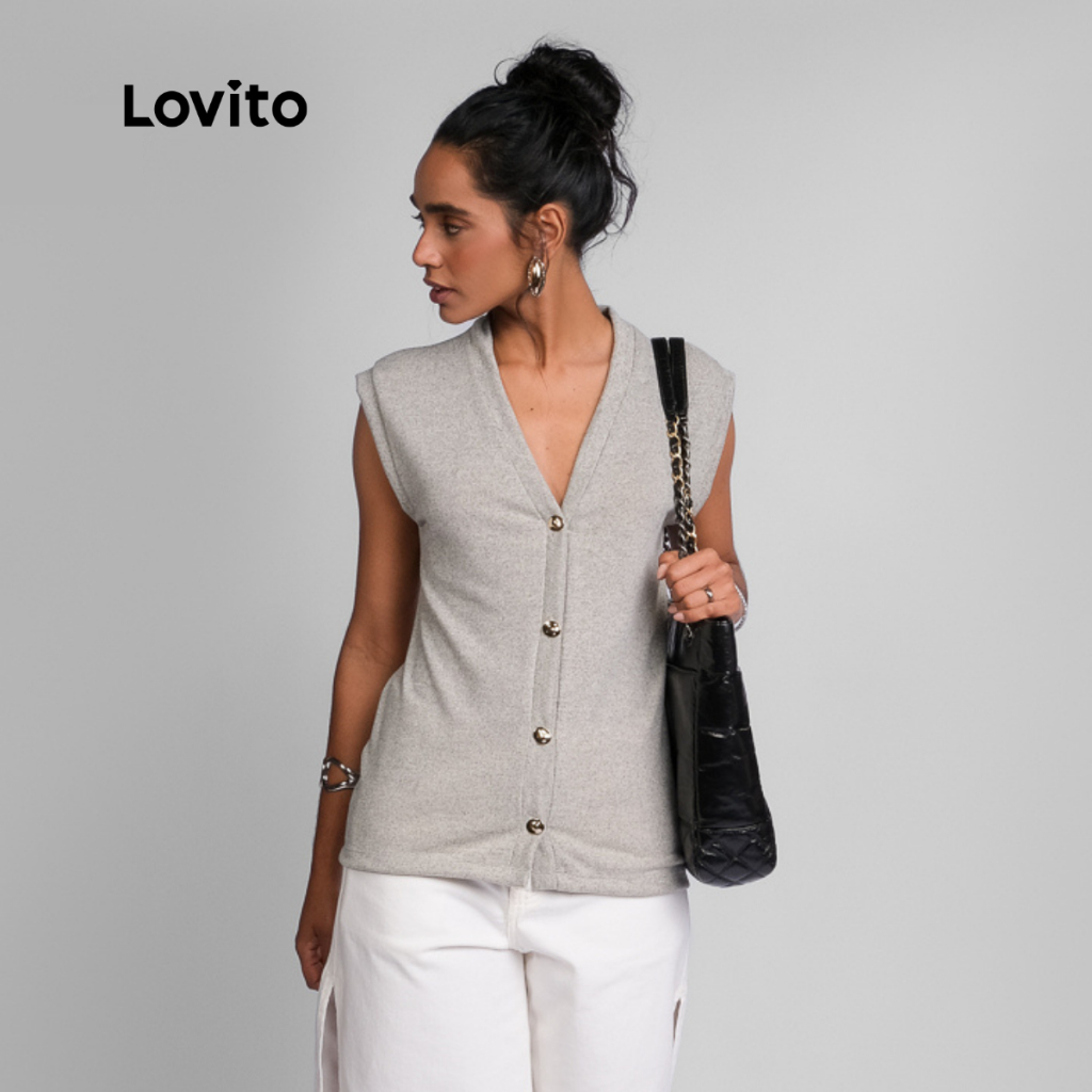 Lovito Colete Longo com Botões para Mulheres LB465BRL494 em Oferta na Shopee