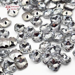 Chaton Quadrado 10mm – Cristal Transparente – Acrílico com Base Irregular | Para Colagem em Artesanato, Moda e Decoração em Oferta na Shopee