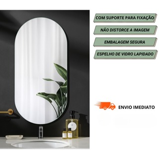 Espelho Arredondado 60x40 Lapidado + Suporte Banheiro Sala / Quarto / Decorativo Oval Luxo em Oferta na Shopee