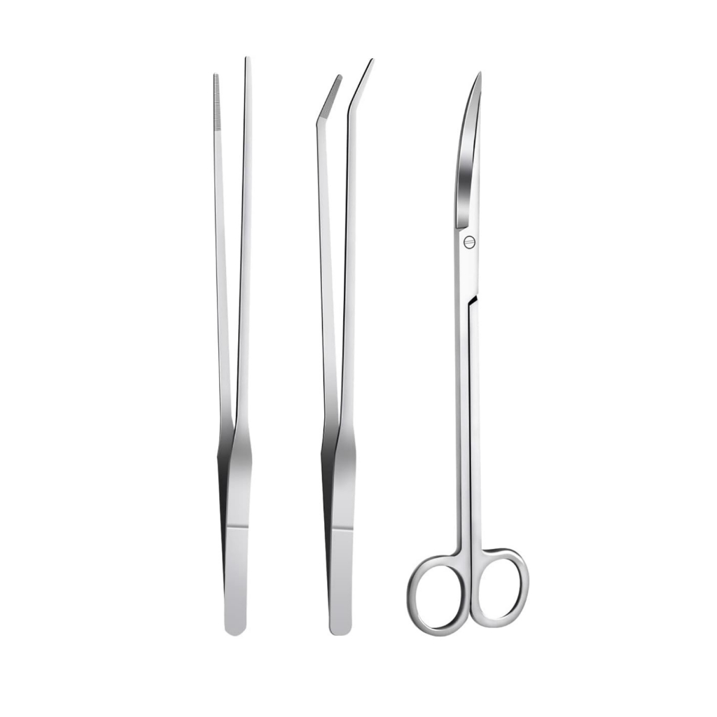 Kit Manutenção Ocean Tech Para Aquários Plantados Pinça Reta, Pinça Curva E Tesoura Curva