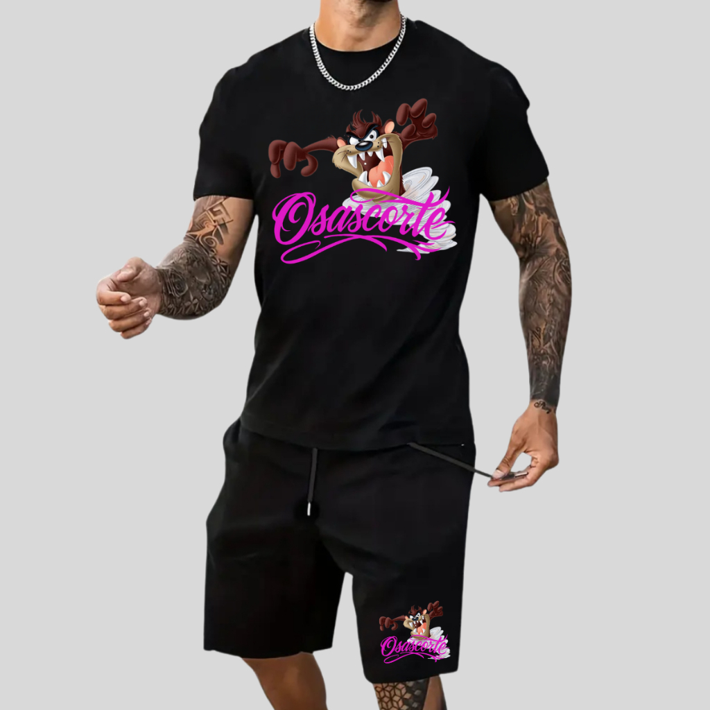 Combo Camiseta Osascorte TAZ MANIA + Bermuda Tactel Masculina Elastano Lançamento