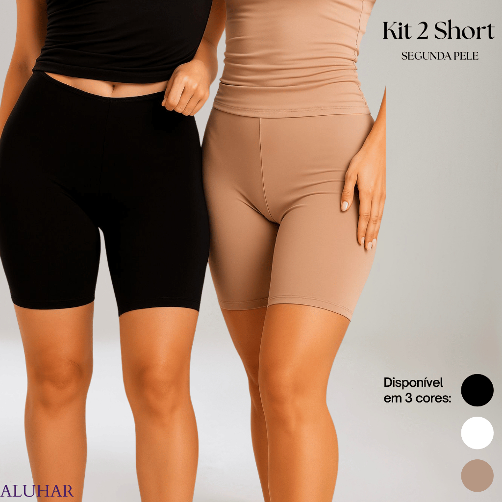 Kit 2 Shorts Femininos Segunda Pele Microfibra Básico Sem Renda Cintura Alta Confortável para Vestido Saia