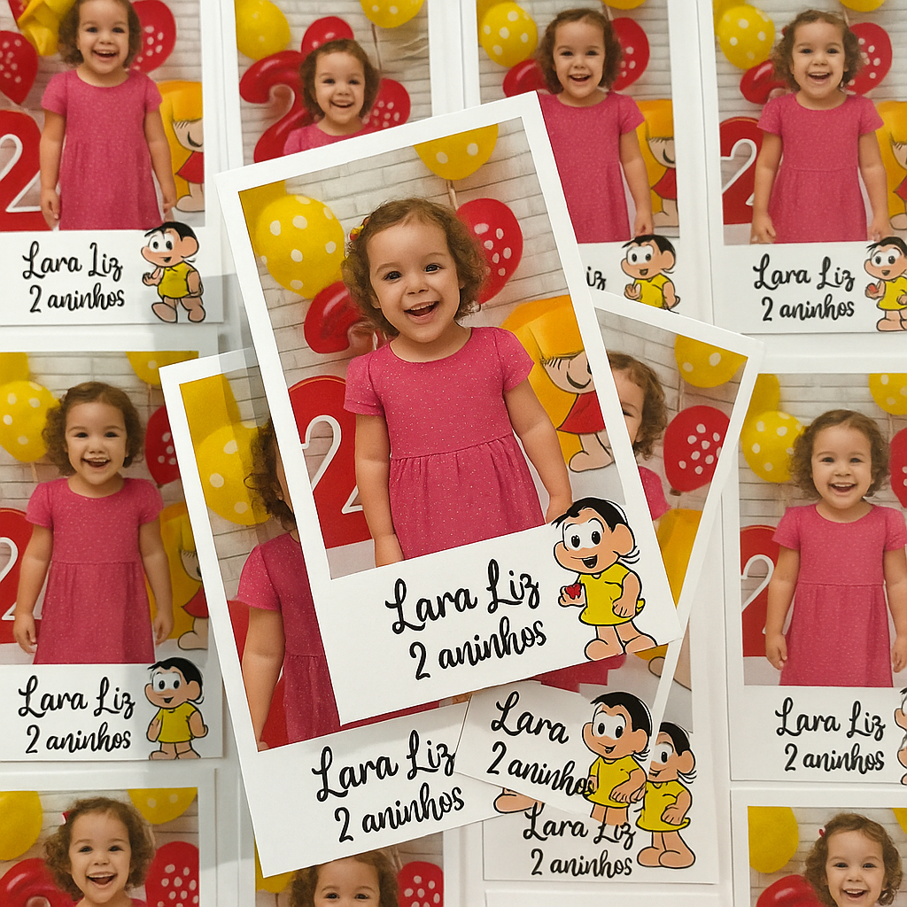 Lembrancinha de mini fotos - 50 fotos mini com frase e imã