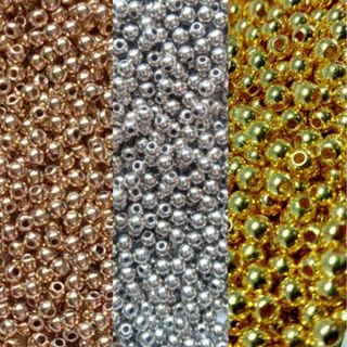 Miçangas prata e dourada 3mm ABS até 600 pçs p/ bjuteria colar pulseira brinco terço etc... em Oferta na Shopee