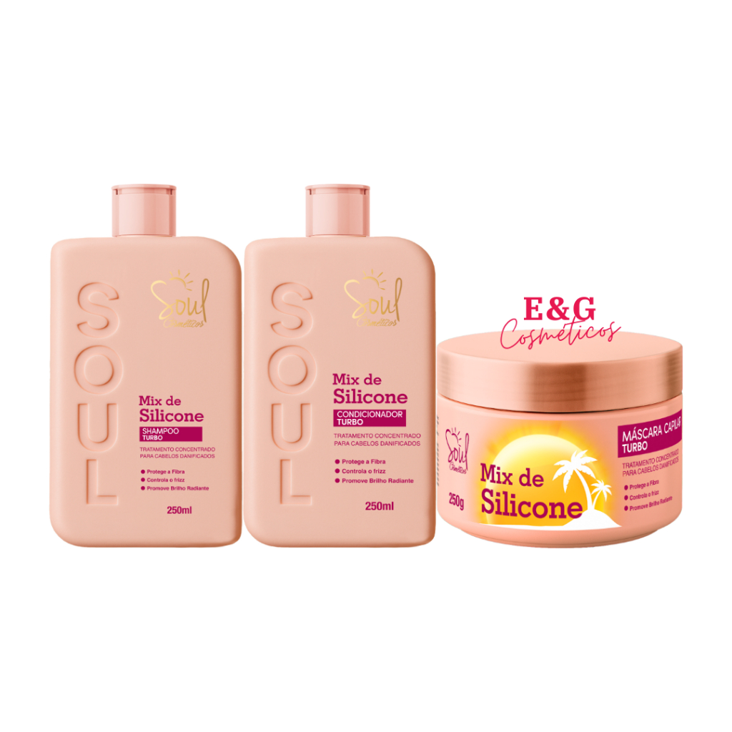 Kit Capilar Mix de Silicone Turbo 3 Itens Soul Cosméticos - Shampoo - Condicionador - Máscara